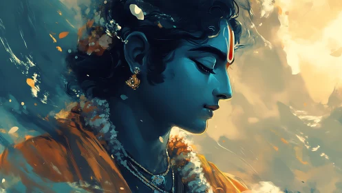 Blue-skinned figure in profile rendered in warm diffuse light