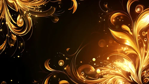 Golden abstract floral light swirls on dark background.