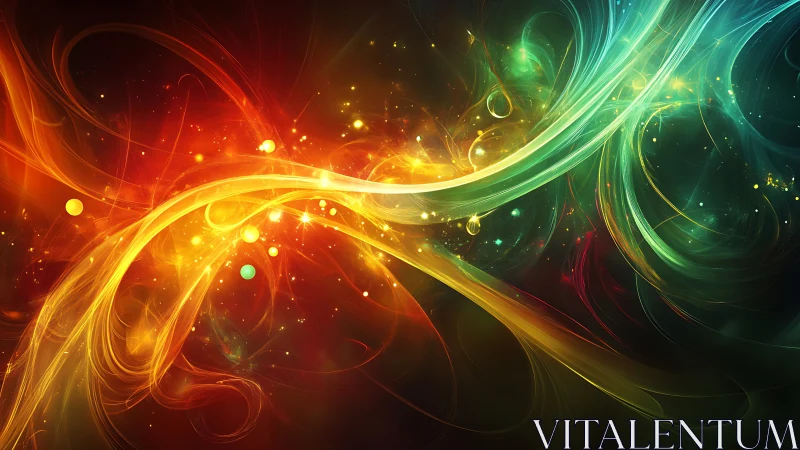 Curved multicolor light trails over dark gradient background.