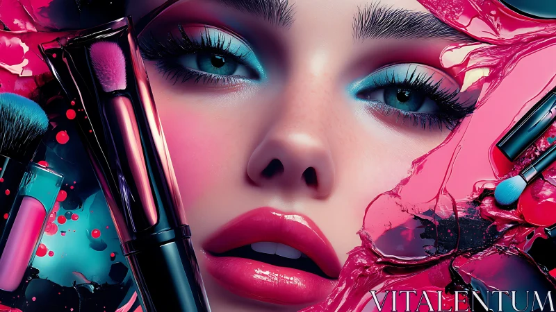 Vibrant beauty portrait merges makeup artistry with liquid color