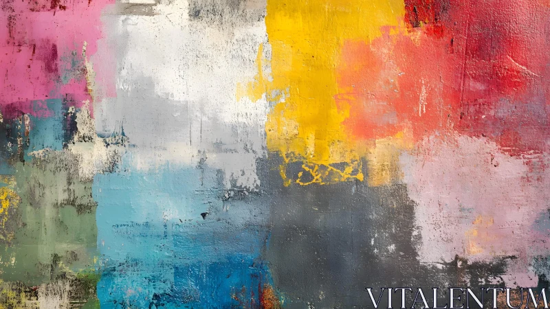 Colorful abstract painting with textured brushstrokes and vibrant hues.