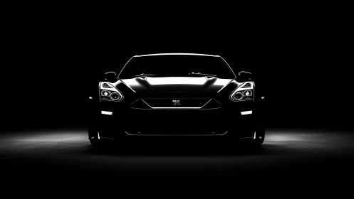 High-contrast front automotive portrait in low-key lighting.