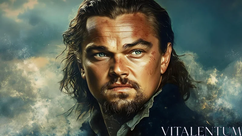 Weathered hero portrait glowing against a stormy sky.