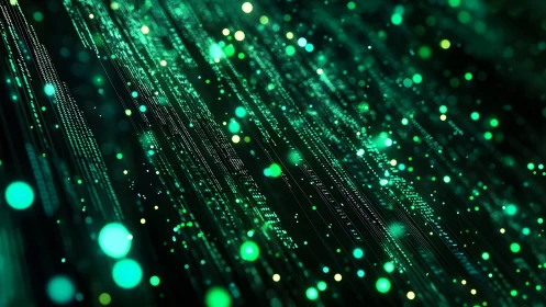 Futuristic digital data streams in glowing green abstract style.