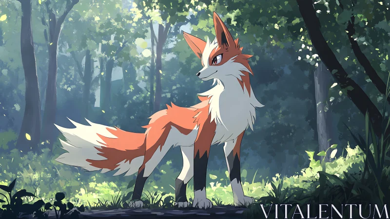 Forest fox spirit pauses proudly in a sunlit woodland glade
