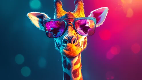 Neon-splashed giraffe coolly owns the night in oversized shades