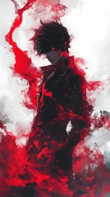 Dark anime figure framed by red ethereal energy streams