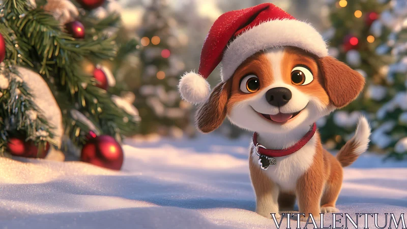 Festive puppy in Santa hat brings joyful holiday spirit.