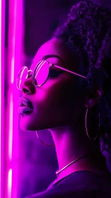 Side profile portrait under magenta neon lighting.