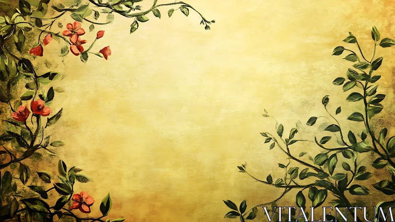 Floral vine border on textured golden parchment background