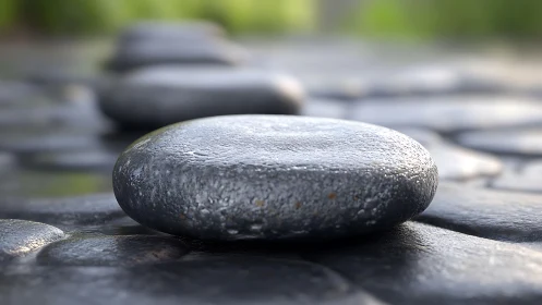 Photorealistic wet stone macro with shallow depth of field.