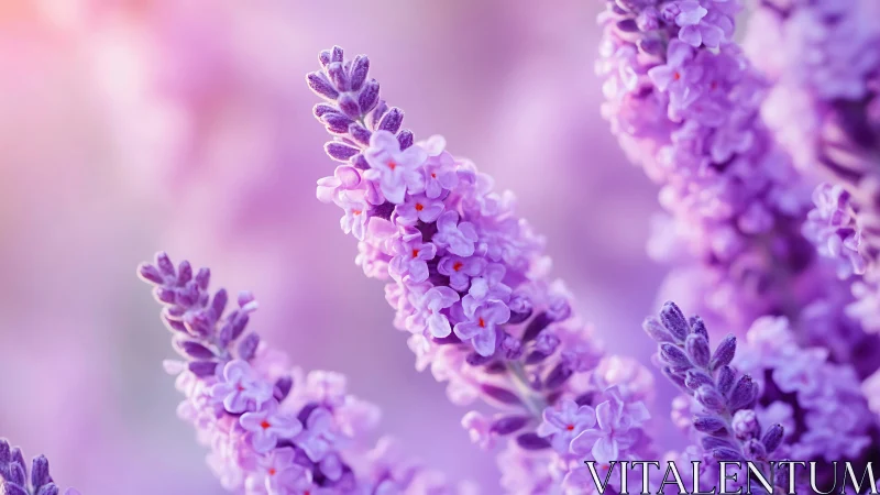 Close-up macro view of blooming purple lavender flowers.