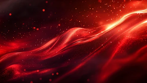 Flowing Red Silk Abstract Art with Glowing Particle Effects.