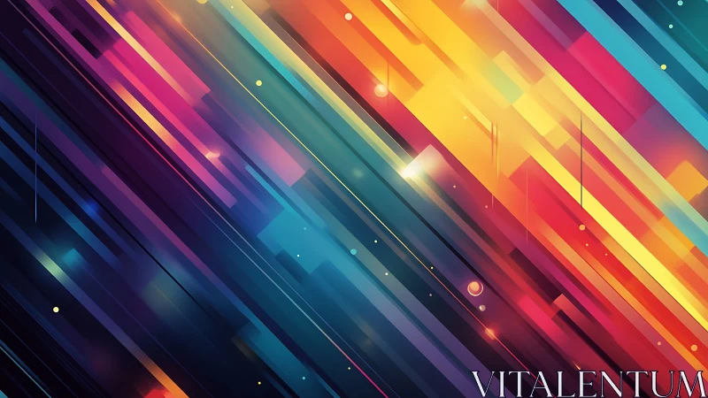 Colorful diagonal light trails streak across a digital canvas.