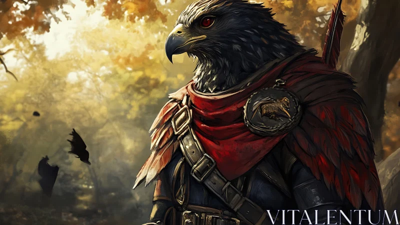 Majestic Hawk Warrior in Medieval Armor, Fantasy Digital Art.