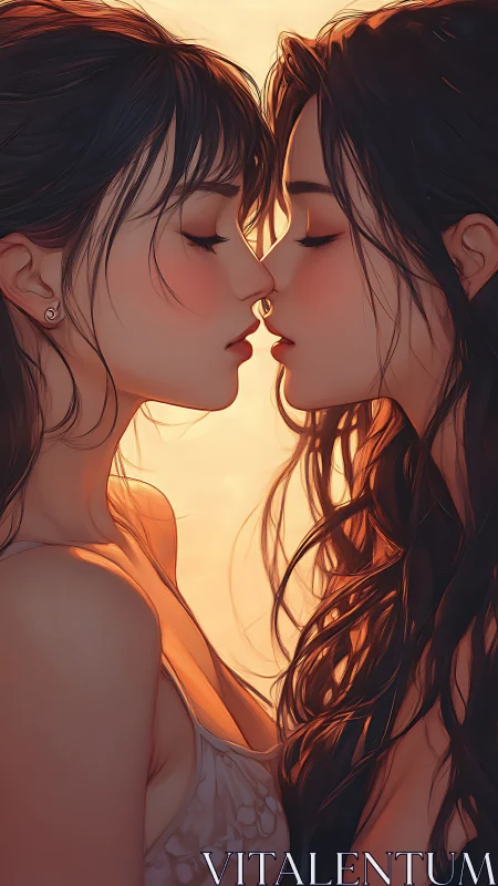Intimate Kiss Portrait with Golden Backlighting and Warm Ambient Glow.