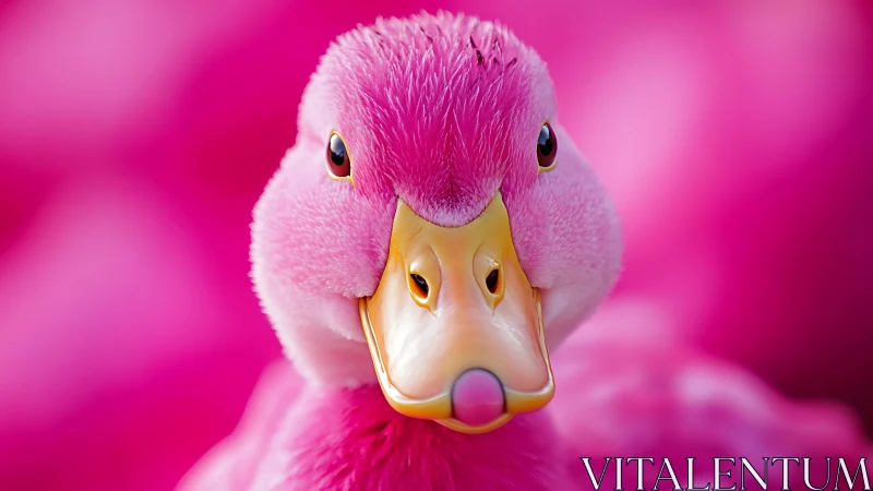 Pink duck portrait with saturated soft-focus background.