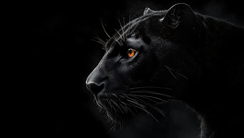 Black Panther Portrait with Luminous Eyes Against Dark Background