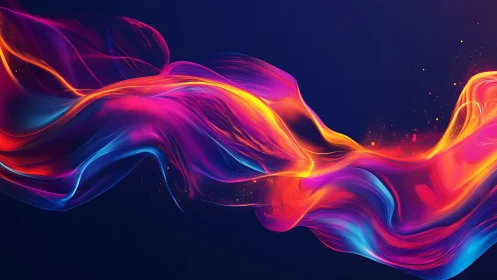 Neon gradient light waves in fluid motion on deep indigo field