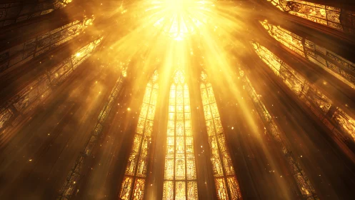 Golden rays spilling through soaring stained glass windows.