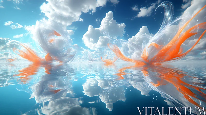 Skyborne koi currents swirl above a mirrored cloud sea.