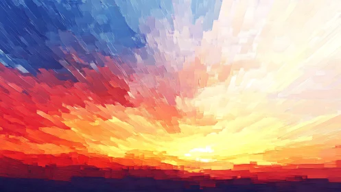 Radiant abstract sunset rendered in prismatic brush strokes.