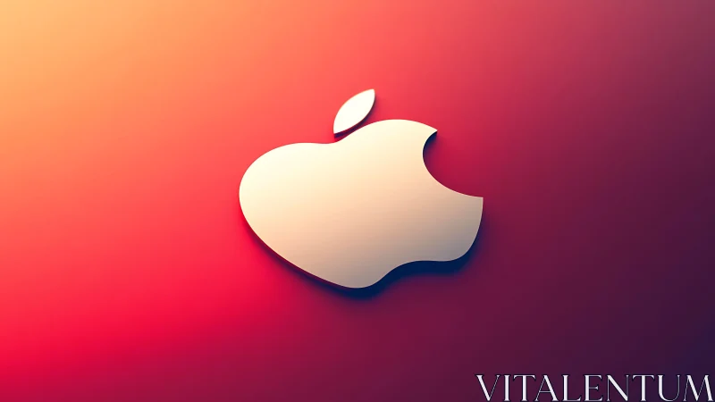 Glossy bitten apple drifts across a neon sunset gradient