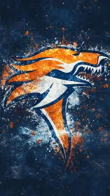 Blazing orange stallion erupts in midnight-blue paintstorm.