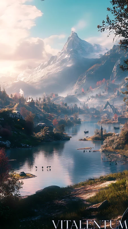 High dynamic range alpine fjord with volumetric light scattering