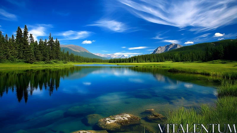 Mountain lake reflects vivid sky under sweeping clouds