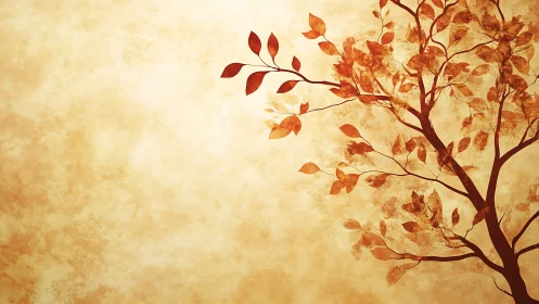 Minimalist sepia tree silhouette with textured parchment backdrop