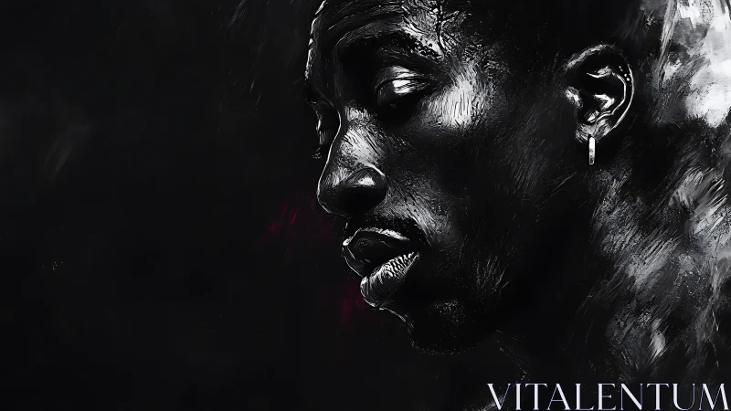 Monochrome digital portrait isolates a pensive side profile