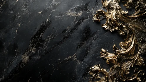 Dark marble surface contrasts with ornate molten gold accents