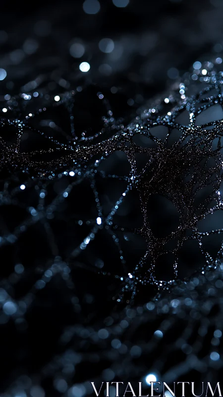 Midnight macro web glitters with crystalline dew droplets.