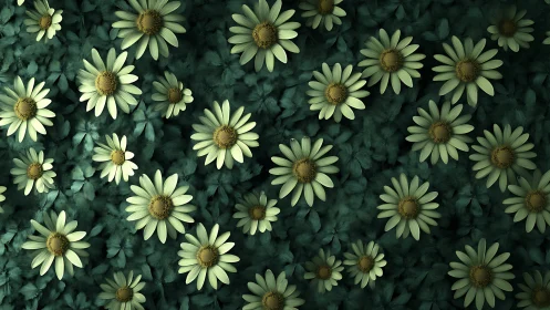 Pale Yellow Daisies in Dense Herbaceous Cover, Aerial Perspective View