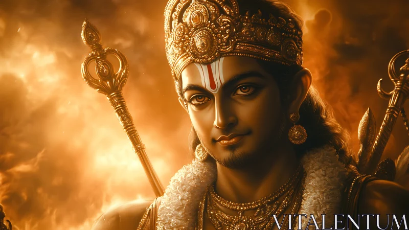 Divine warrior portrait with ornate crown and radiant gold aura