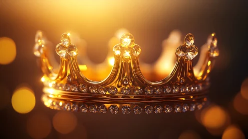 Golden jeweled crown floats under warm cinematic spotlight