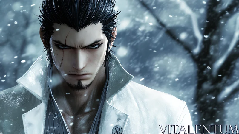 Winter storm carves resolve into the scarred warrior’s gaze