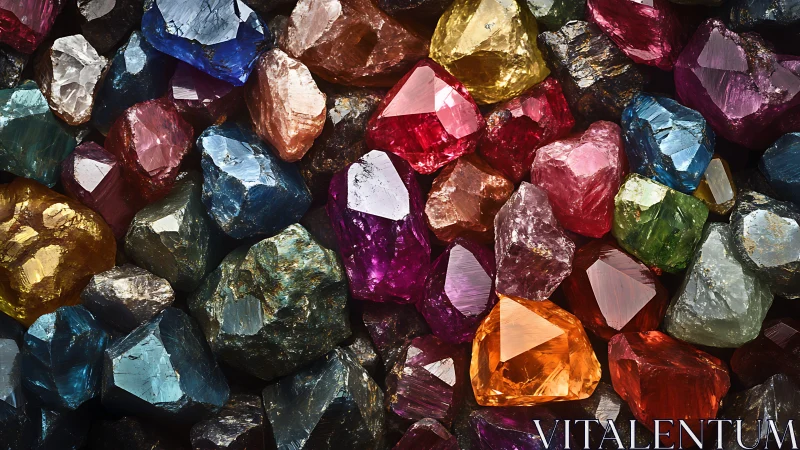 Assorted rough multicolored crystals in close packed view.