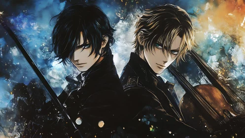 Dual anime rivals stand poised between music and battle