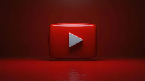 3D YouTube Play Button Logo on Red Background, Modern Style.