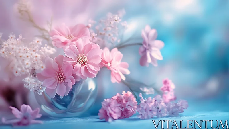 Pink Dahlias and Delicate Blooms in Soft Focus Garden Arrangement