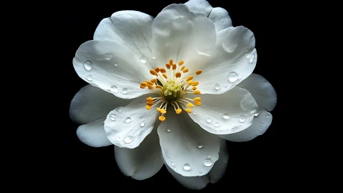 Crystalline Petals: Dew-Kissed Bloom Against Obsidian Night.