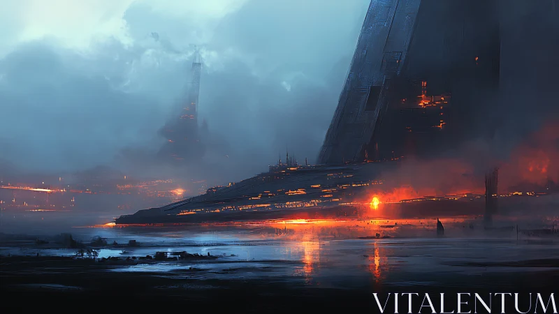 Molten horizon hums beneath a colossal storm-wrapped citadel