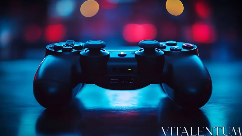 Gaming Controller with Neon Blue Illumination Against Dark Background