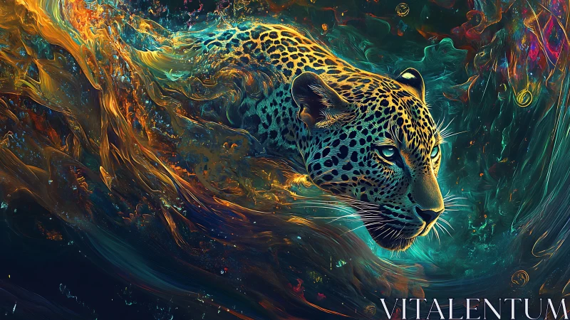 Radiant Leopard Spirit Dancing Through Cosmic Light.