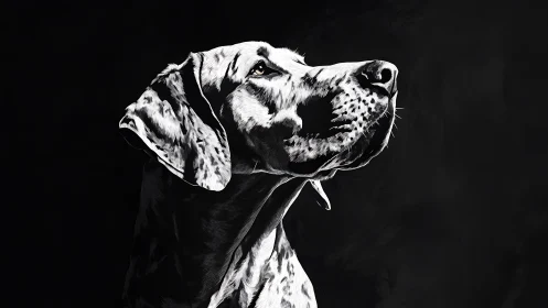 Monochrome hound portrait under dramatic side lighting.