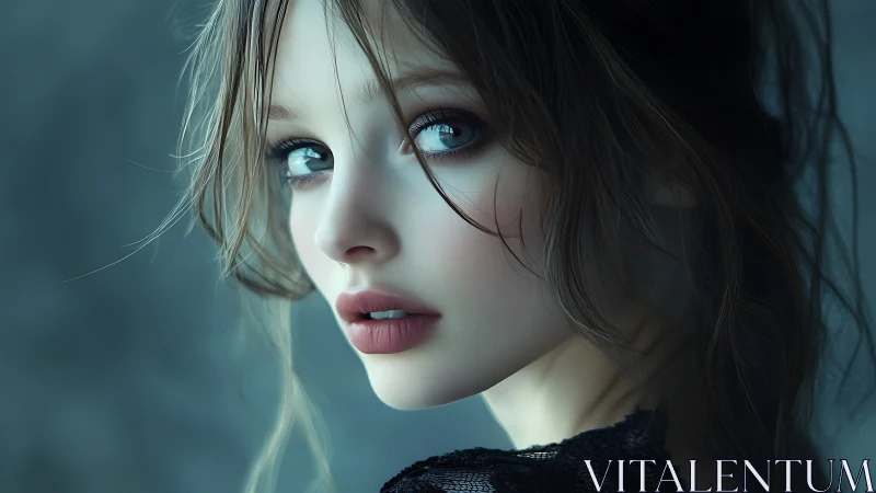 Ethereal blue eyed portrait blends realism and softness.