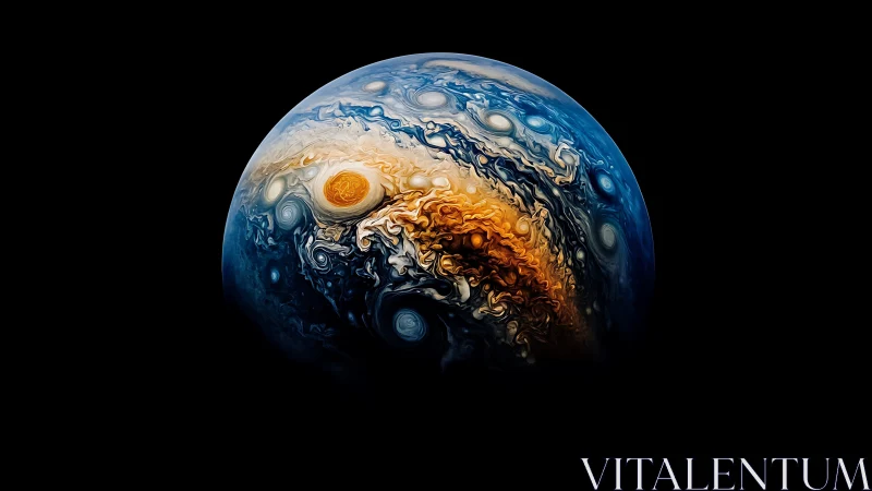 Planetary gas giant rendered with swirling storm bands.