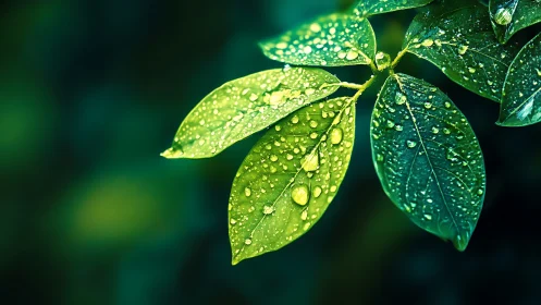 Macro optical study of dew-laden green foliage surfaces.